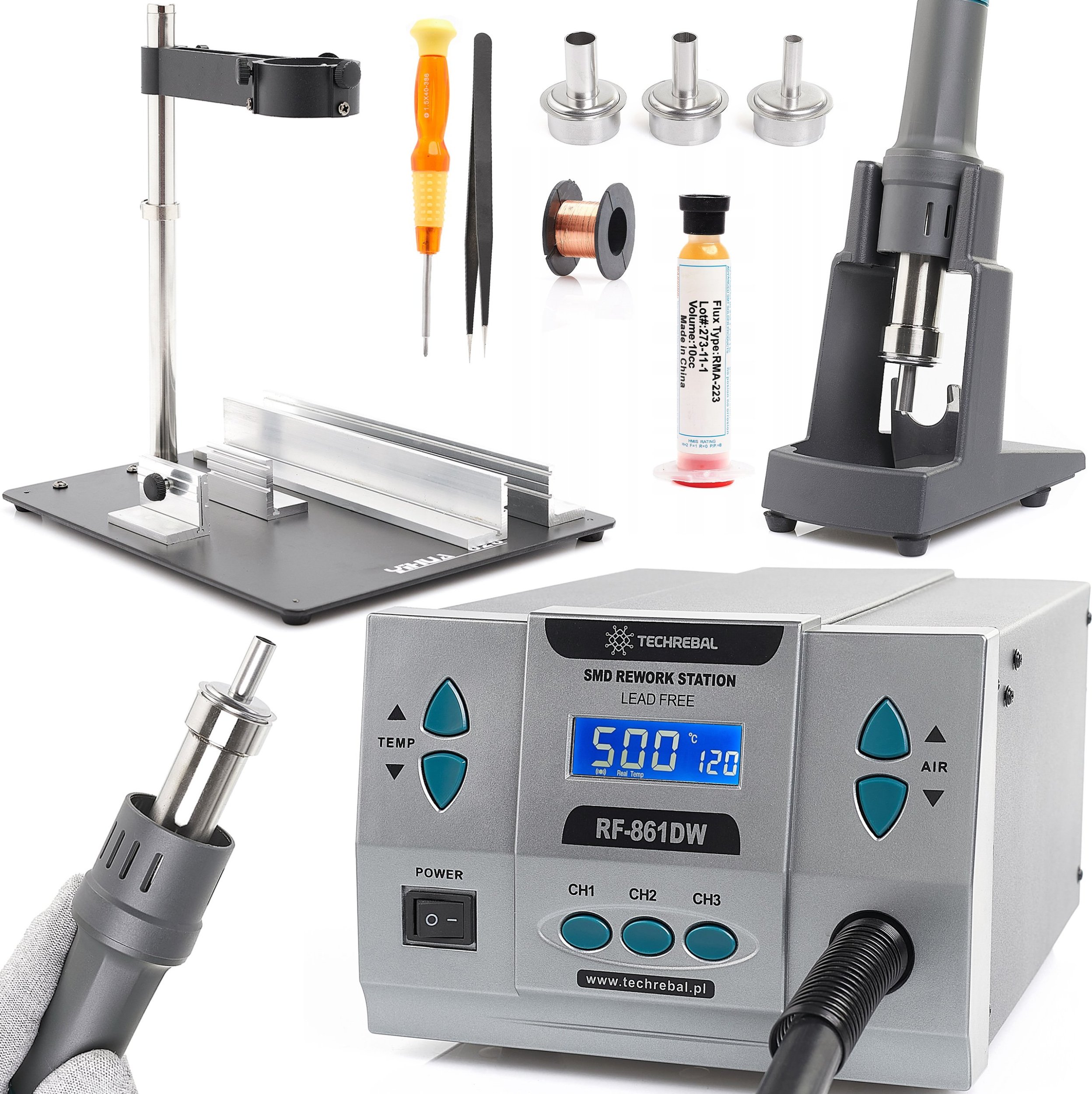 Zestaw Stacja Lutownicza Hot-Air Techrebal RF-861DW 1000W + Uchwyt na Kolbę