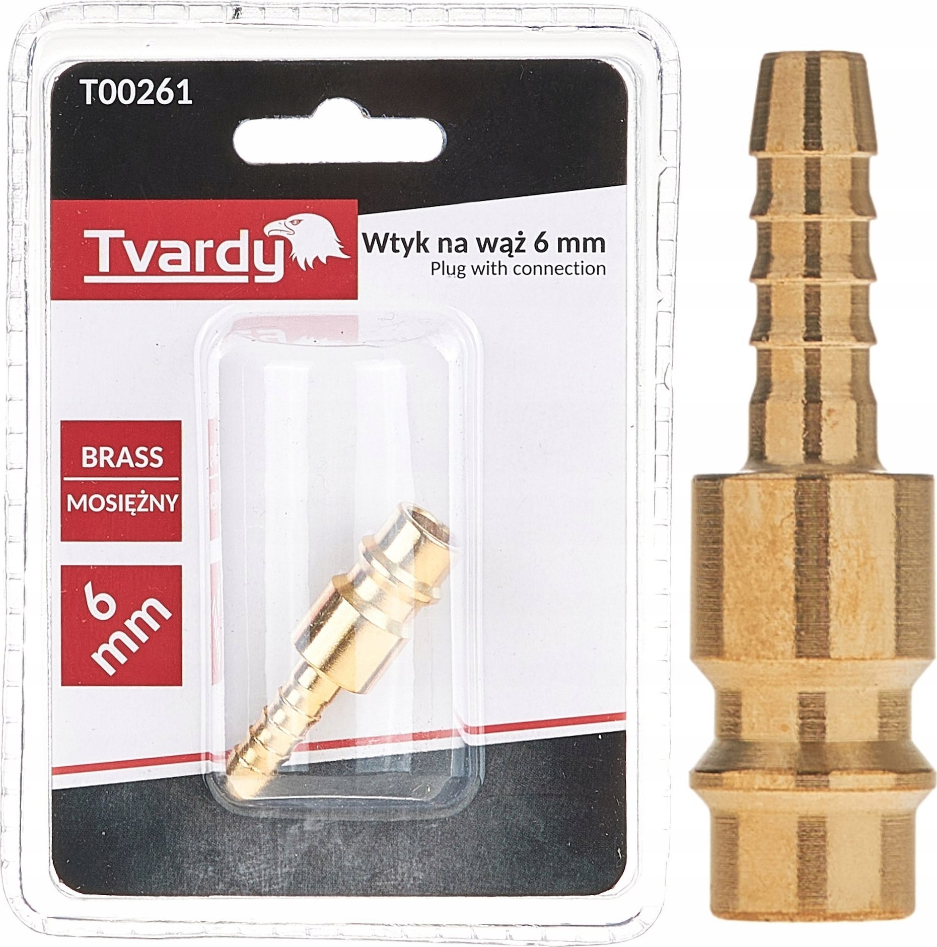 Wtyk mosiężny na wąż 6mm typ męski (1/10/100)