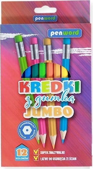 Polsirhurt Kredki ołówkowe Jumbo z gumką 12 kolorów 2666-12-G