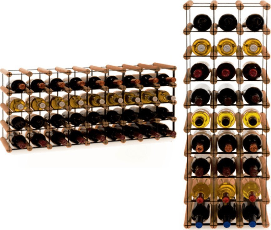 Wamar-Sosenka Regał na wino Stojak na 36 Butelek Szklanych/ PET RW-8/ 9x4 Brązowy Metal + Drewno RW-8-9x4-36_O_BR