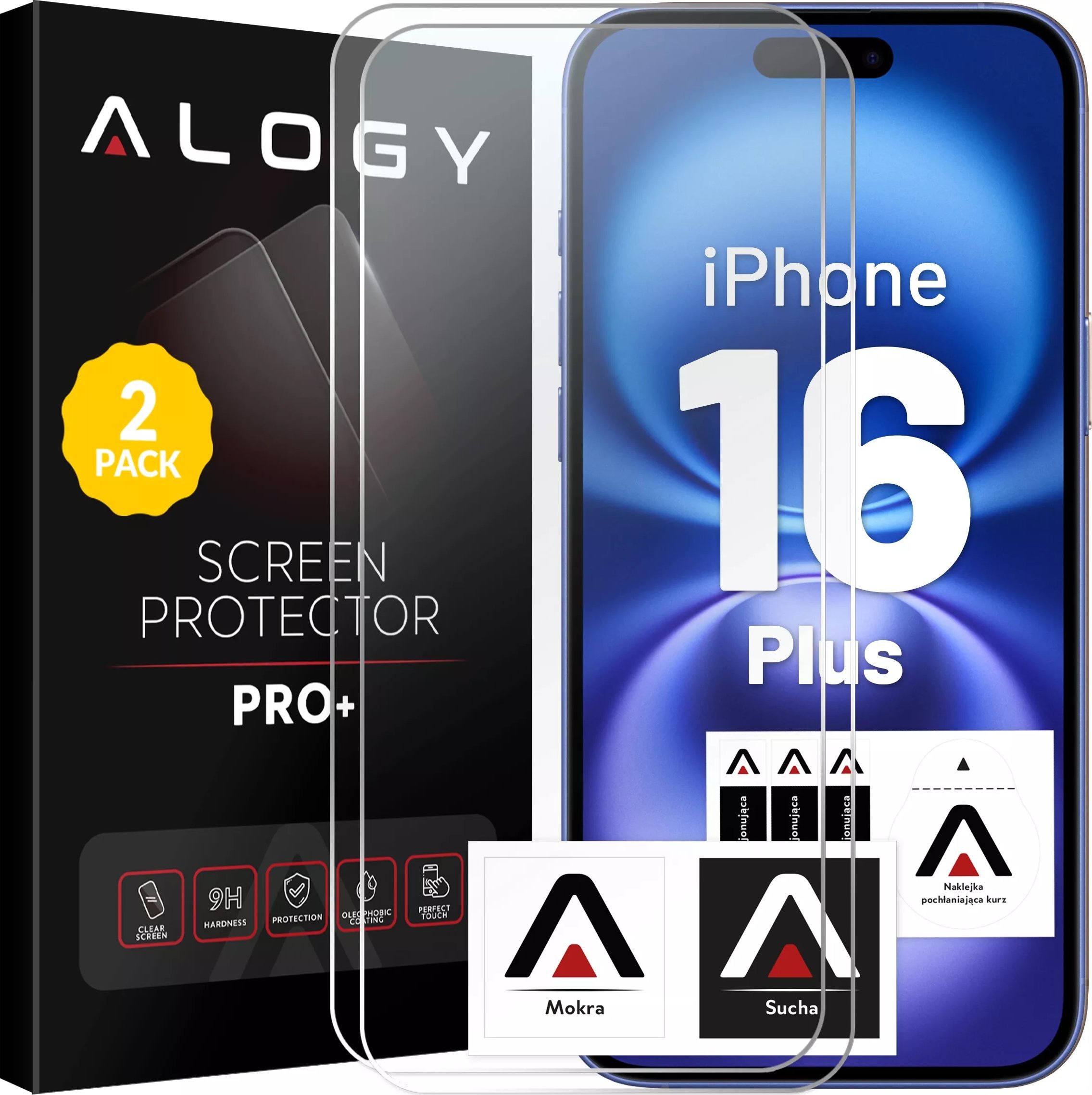 Alogy 2x Szkło hartowane do Apple iPhone 16 Plus ochronne szkiełko na ekran 9H Heavy Pro+ [2szt]