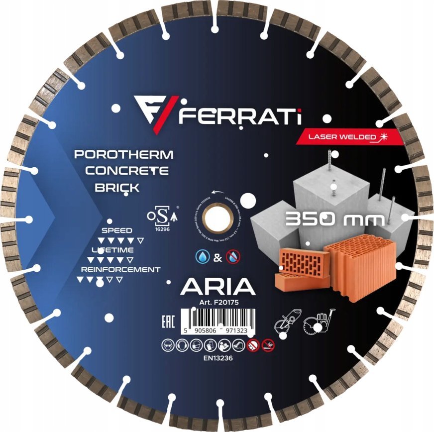FERRATI tarcza diamentowa szybka do betonu cegły kostki ARIA 350mm
