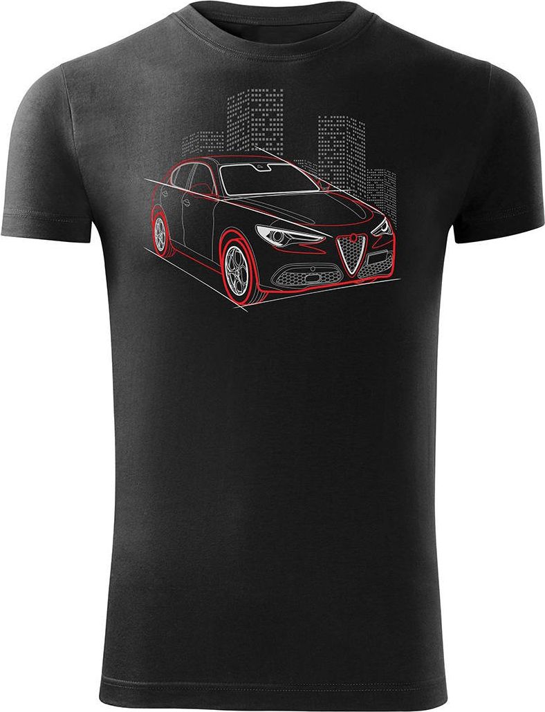 Topslang Koszulka z samochodem Alfa Romeo Stelvio męska czarna SLIM L