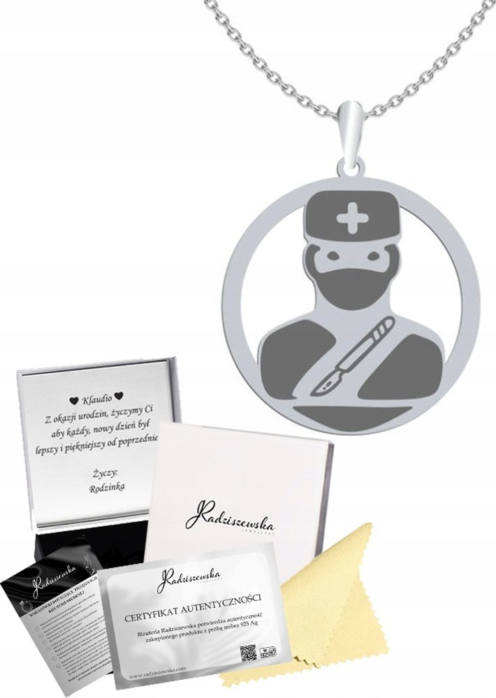 Radziszewska Jewellery Naszyjnik Srebrny CHIRURG 925 Łańcuszek Prezent Służba Zdrowia GRAWER