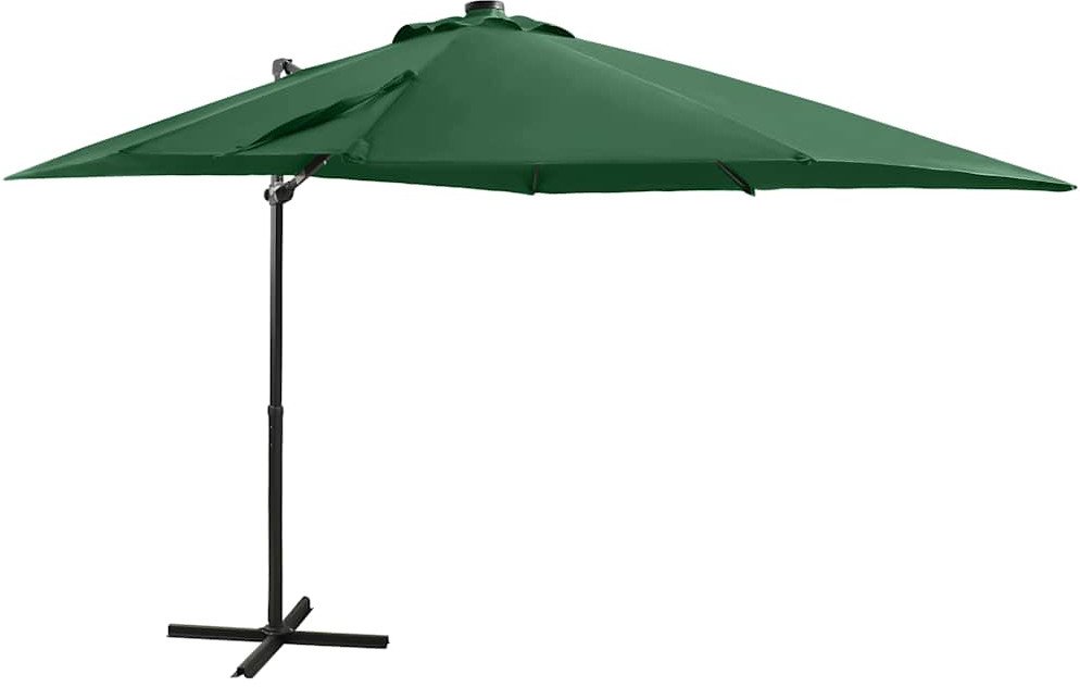 vidaXL Parasol wiszący z lampkami LED i słupkiem, zielony, 250 cm