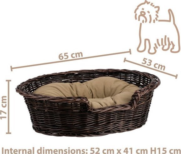 WickerPL Poppy WIKLINOWE OWALNE LEGOWISKO DLA ZWIERZĄT KOSZ DLA PSA 65x53 H17 / ROZMIAR WEWNĘTRZNY 52x41 H15 CM