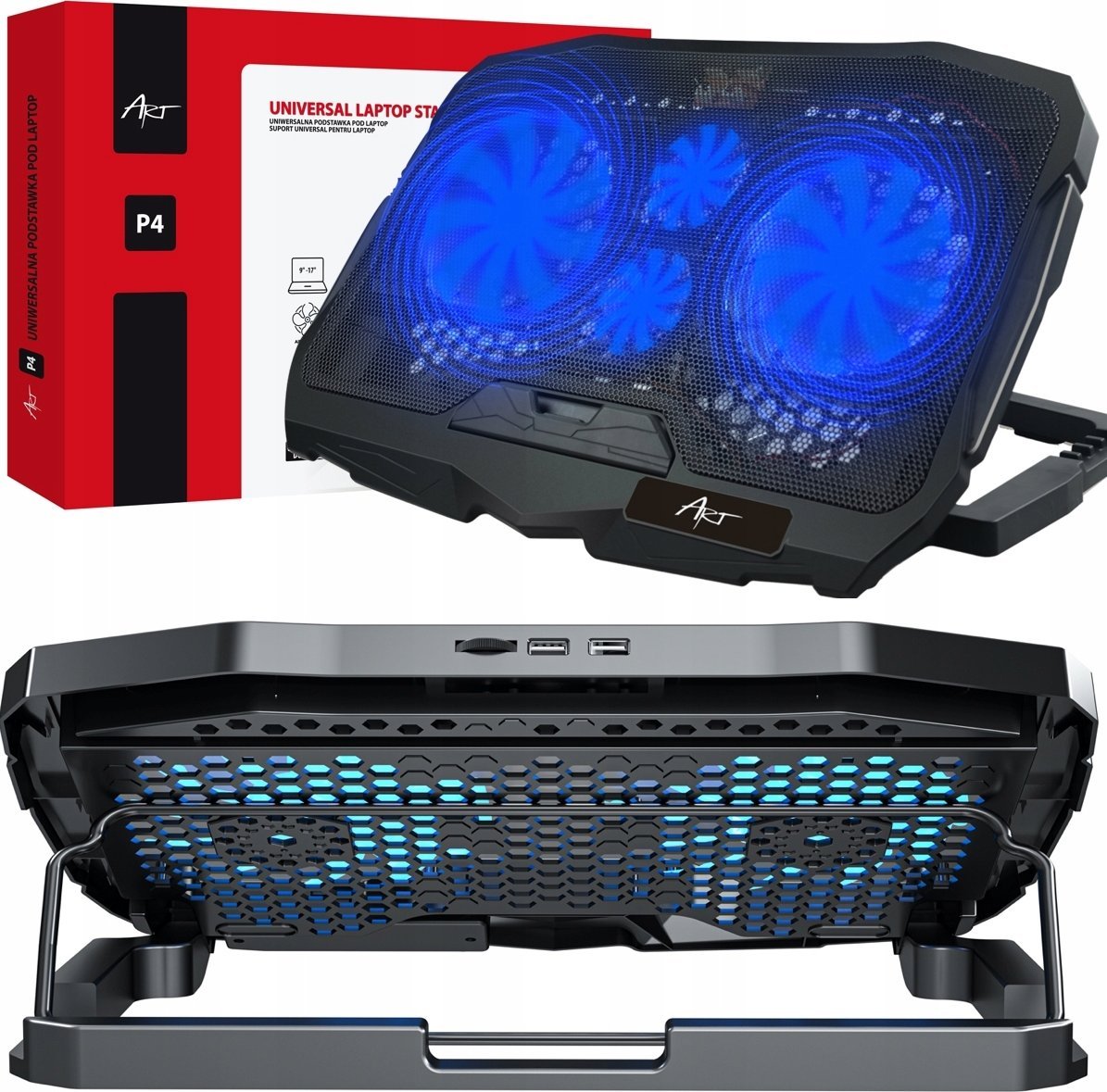 Podstawka chłodząca Art Podstawka pod laptop ART P4 reg.kąta+4xwen+LED gaming