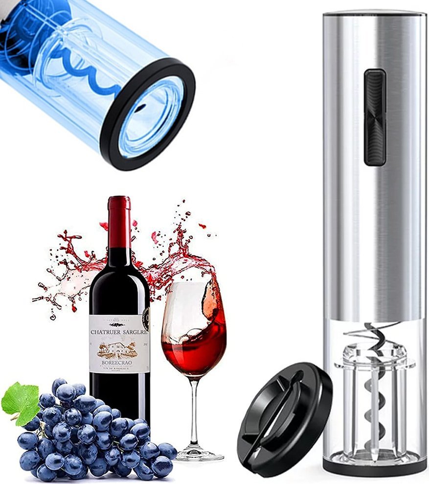 Braders Korkociąg Elektryczny Otwieracz Wina LED Akumulatorowy Srebrny Braders