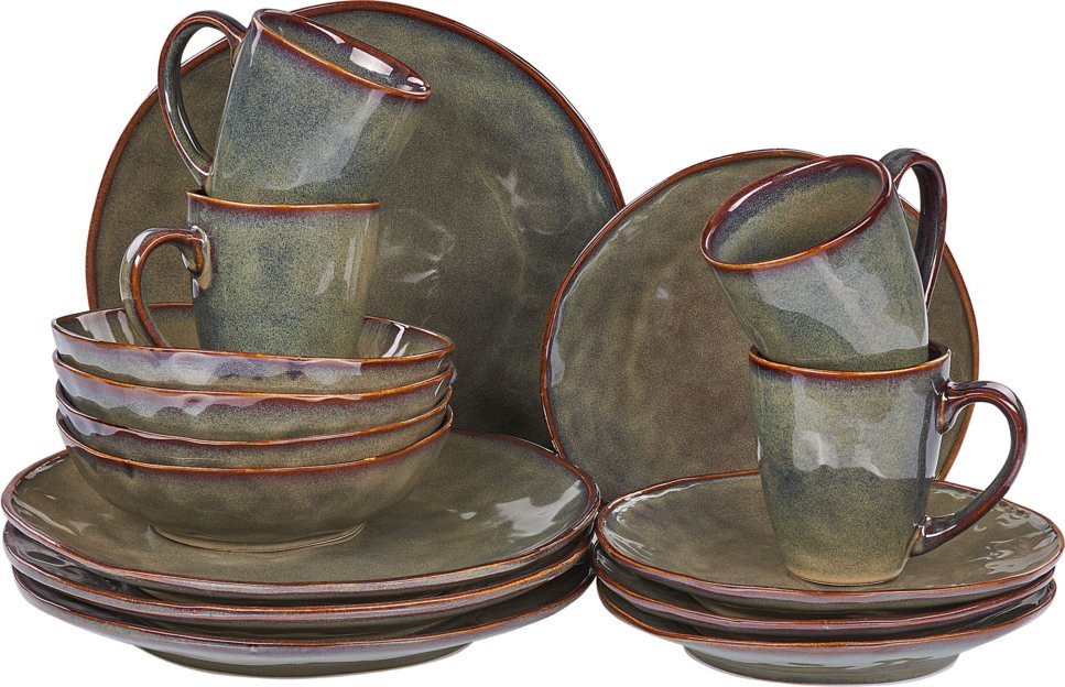 Beliani 16-częściowy zestaw naczyń z kamionki ciemnozielony THYME