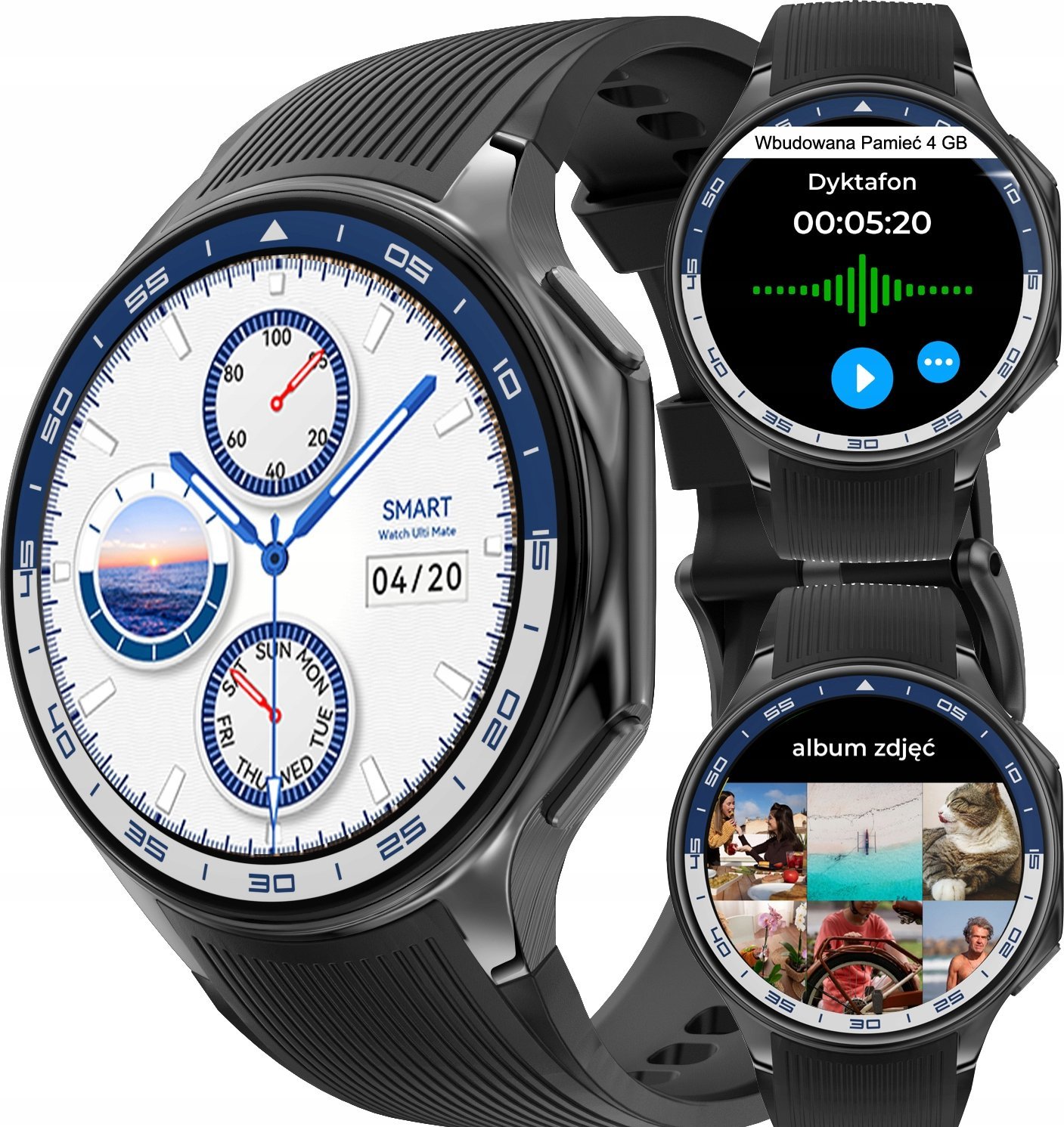 ZEGAREK SMARTWATCH 4 GB DYKTAFON ZDJĘCIA VIDEO MP3 AMOLED BLUETOOTH 5.3