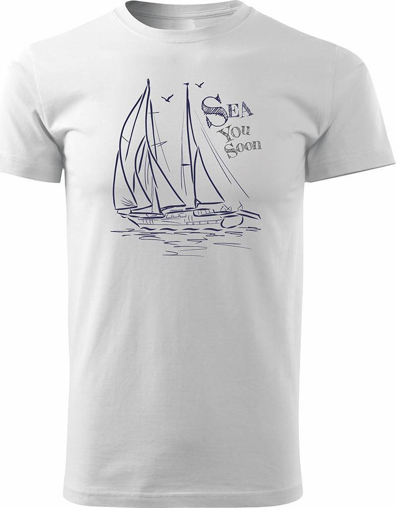 Topslang Koszulka żeglarska dla żeglarza z jachtem żaglówką męska biała REGULAR r. M