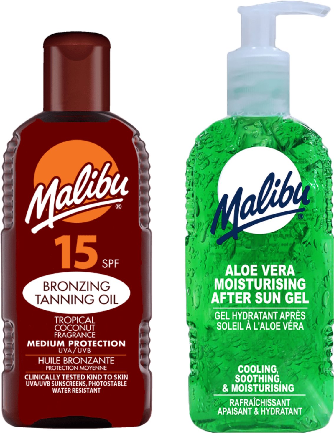 Malibu Olejek Do Opalania SPF15 200ml + Aloe Żel Po Opalaniu 200ml