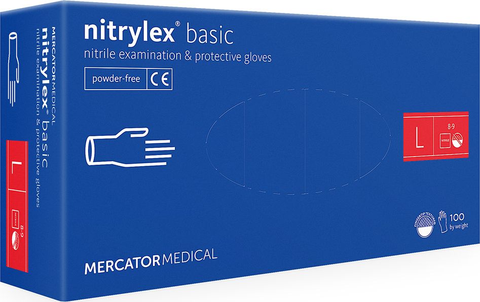 Mercator Medical Rękawice nitrylowe bezpudrowe nitrylex basic niebieskie r. L 100 szt.