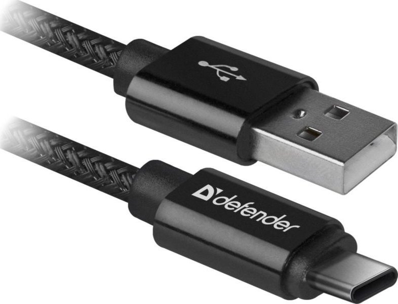 Kabel USB Defender USB-A - USB-C 1 m Czarny (87814)