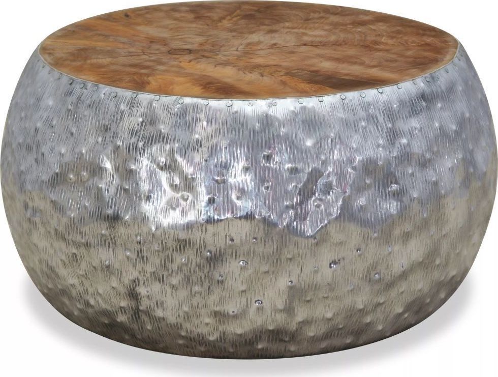 vidaXL Stolik kawowy, aluminium, drewno tekowe, 60 x 60 x 30 cm