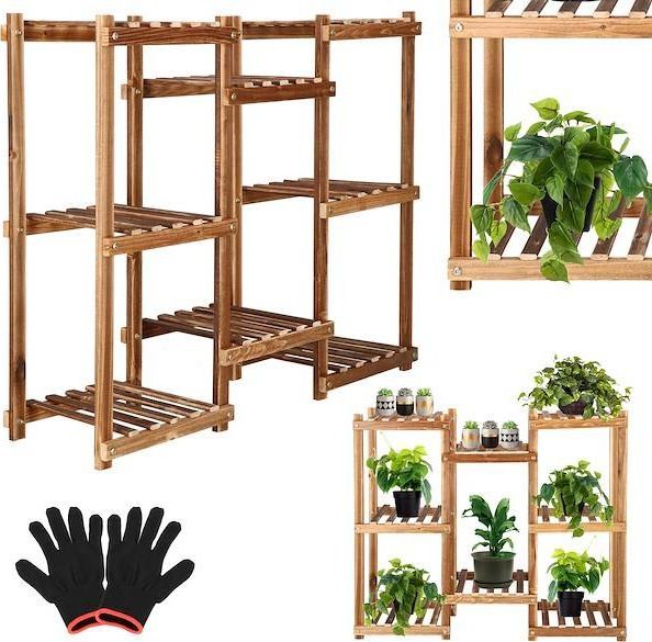 Springos Kwietnik drewniany 70 cm stojak na kwiaty z 8 półkami drewniany postarzany UNIWERSALNY