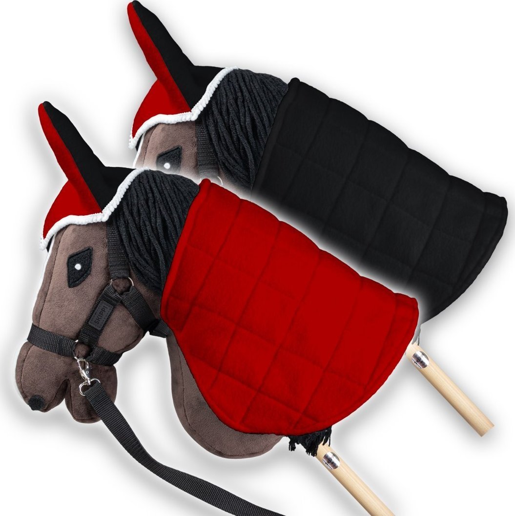 Derka dwustronna i nauszniki Skippi dla Hobby Horse - czerwona i czarna