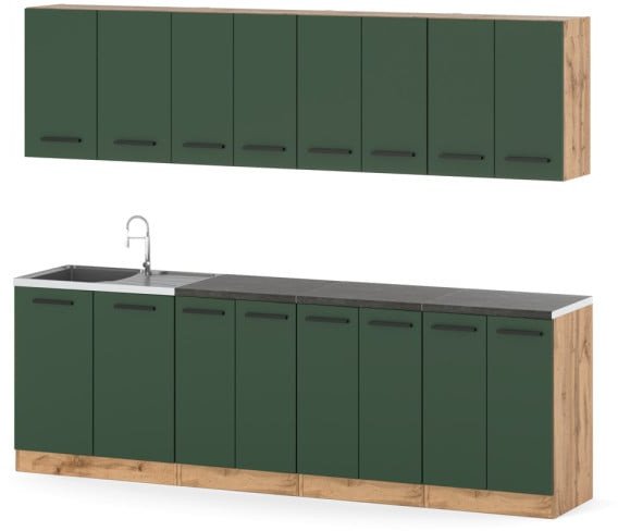 Meble Kuchenne Nowoczesne Butelkowa Zieleń Kuchnia Vero 2.6m Modułowa