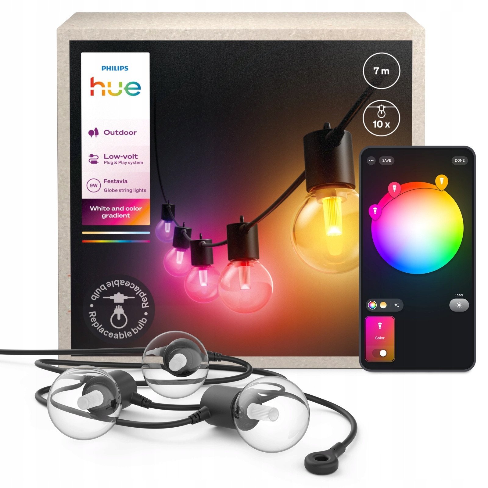 Philips Hue Festavia Outdoor lyskæde med globepærer - 7 m