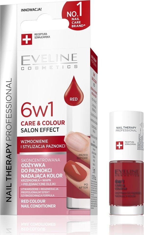 Eveline Nail Therapy Professional Care&Colour Odżywka do paznokci nadająca kolor 6w1-red 5ml
