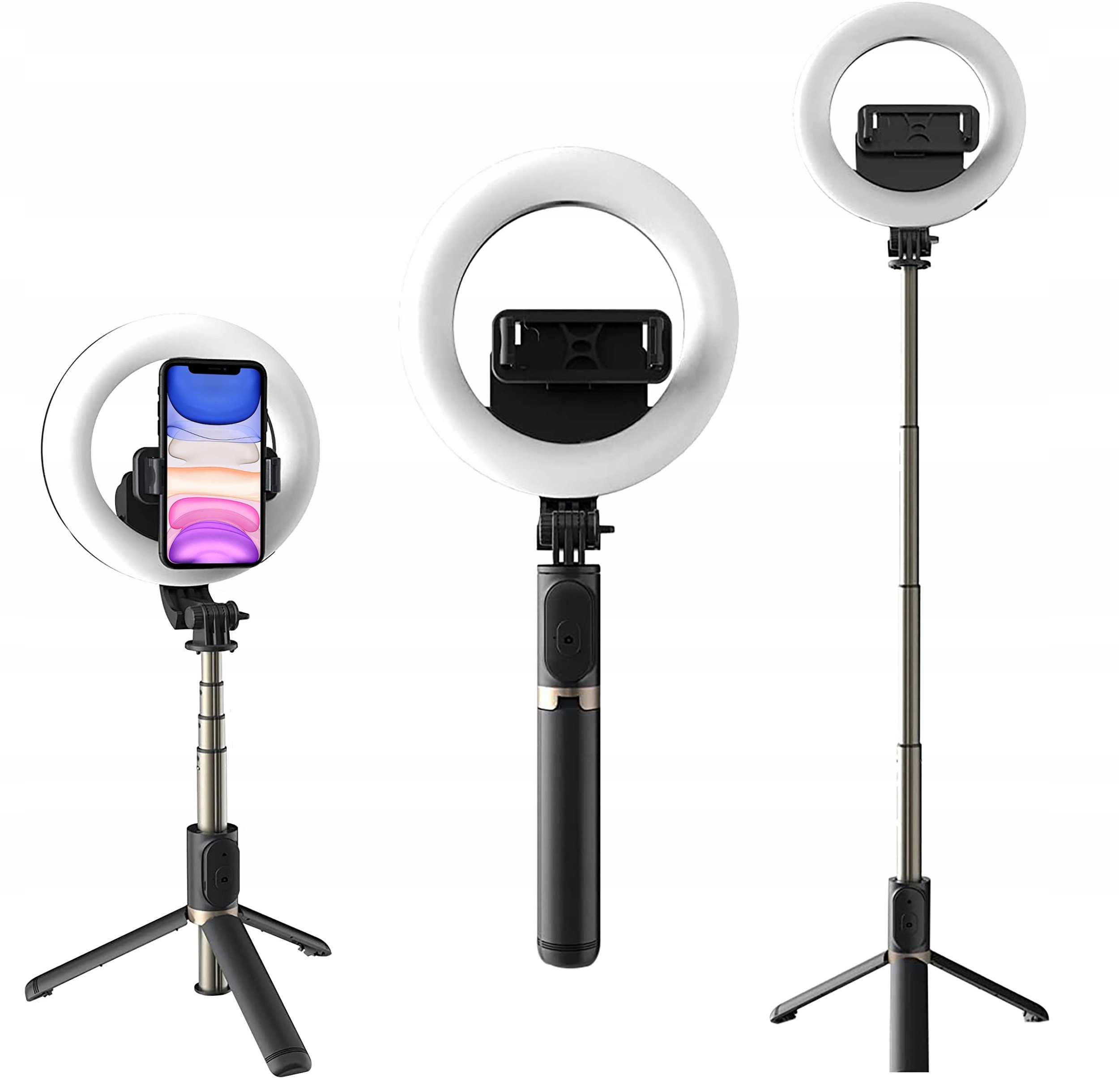 Kijek Selfie Stick na telefon Statyw z Pilotem Lampa Ring Tripod Bluetooth