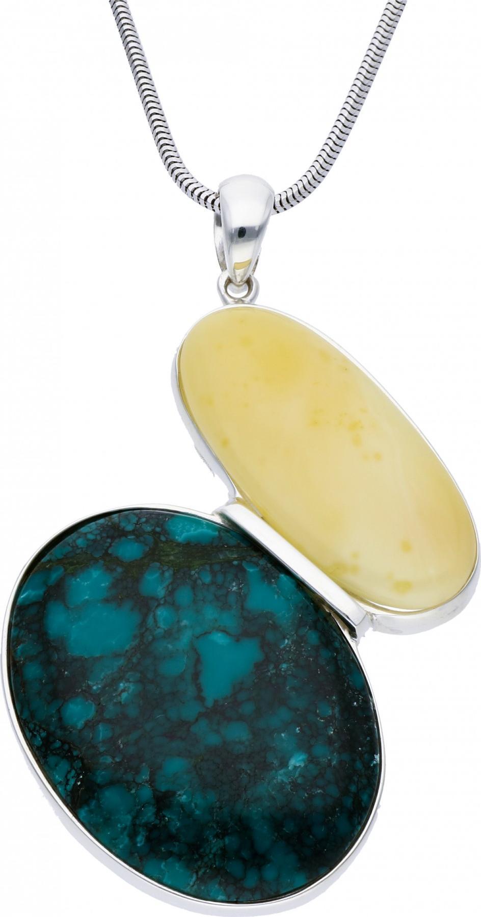 Rosanto Srebrna zawieszka z bursztynem i turkusem 925