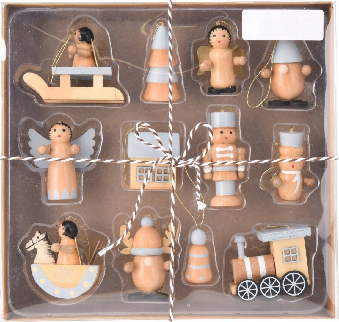 Home Styling Collection Zestaw drewnianych zabawek choinkowych, 12 szt.