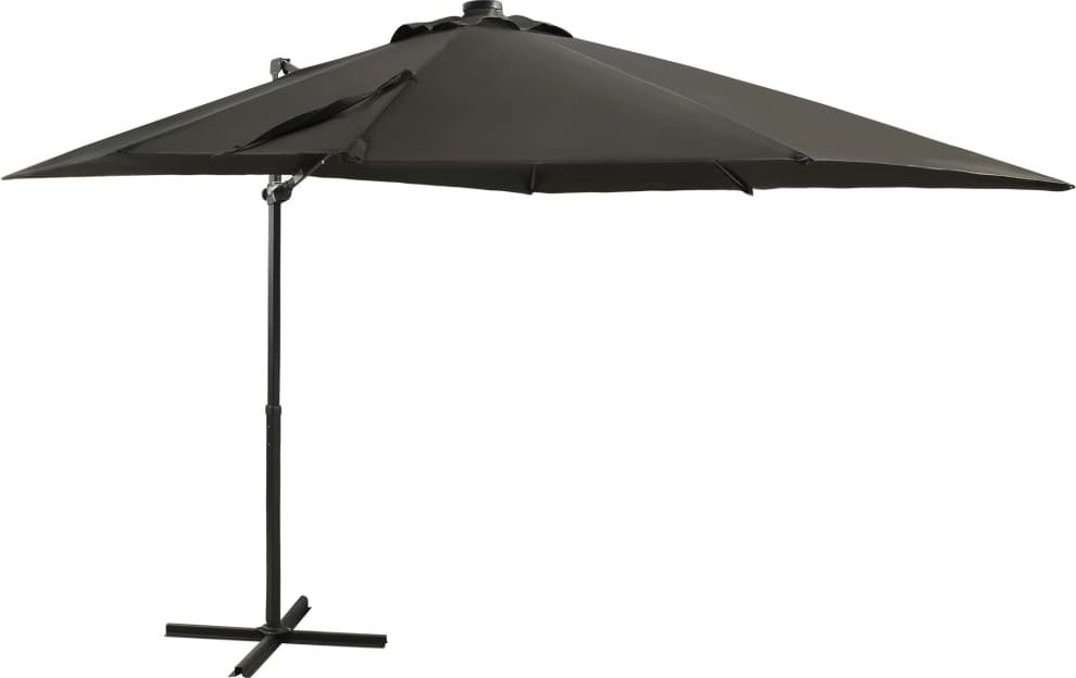 vidaXL Parasol wiszący z lampkami LED i słupkiem, antracytowy, 250 cm