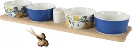 Kaemingk Zestaw porcelanowy tapas na drewnianej tacy