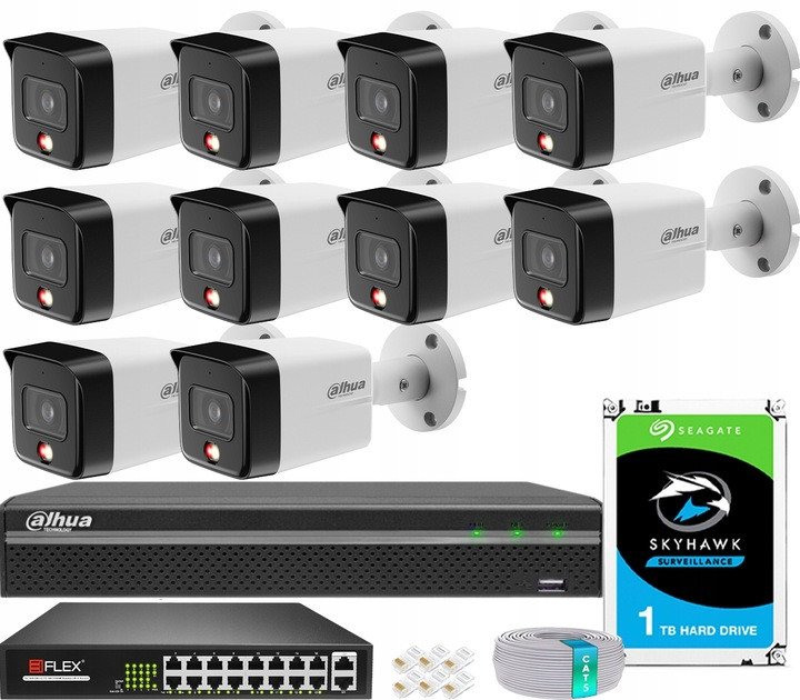 Zestaw Monitoringu DAHUA 10 Kamer 6MPx Dzień/Noc Kolor Detekcja Zewnętrzny