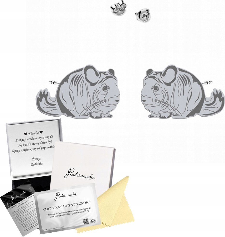 Radziszewska Jewellery Kolczyki Srebrne Wkrętki Szynszyla Srebro 925 Biżuteria Dedykacja Prezent