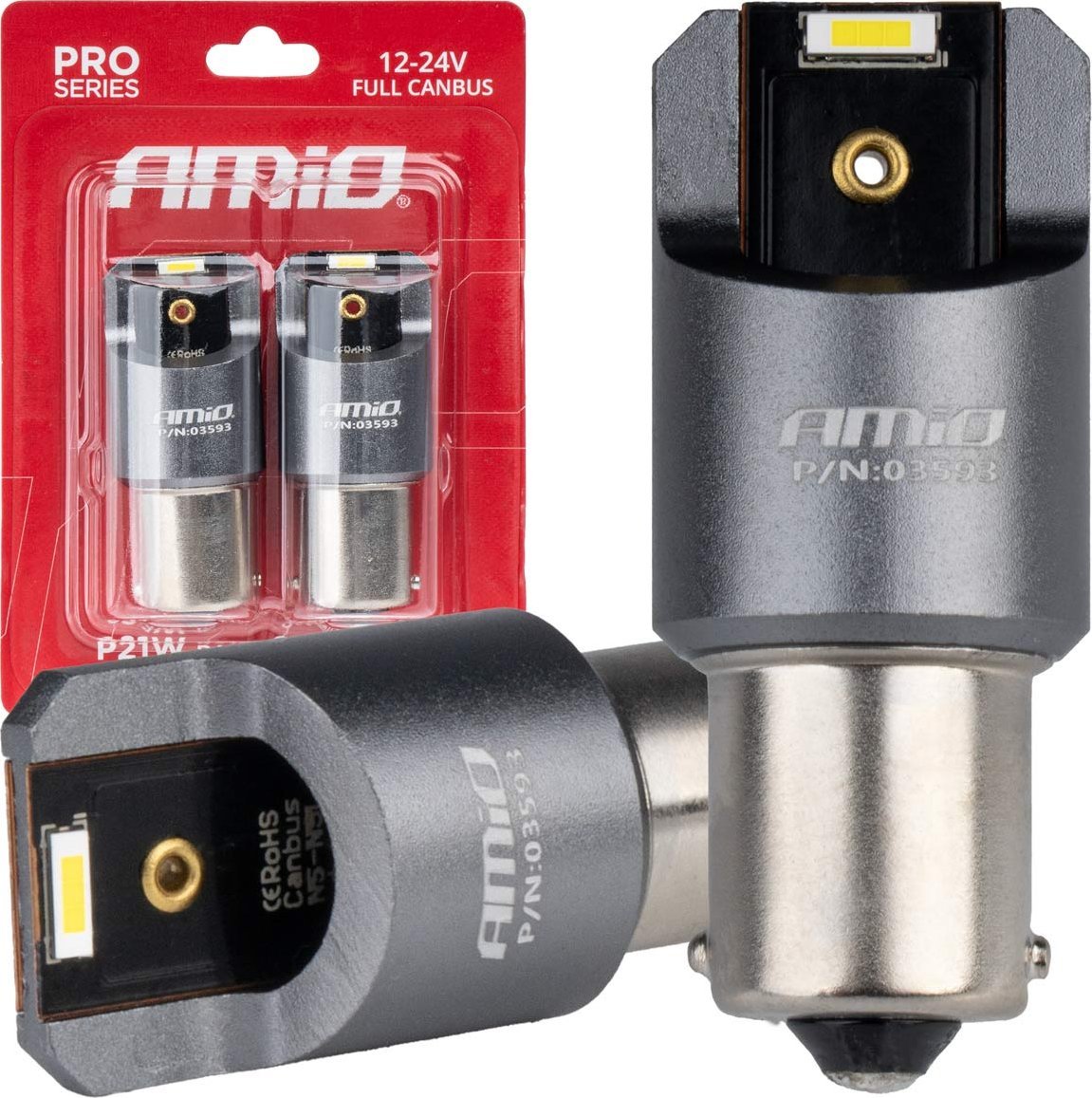 AMiO Żarówki led full canbus pro ba15s p21w 2x1860smd białe 12v 24v amio-03593