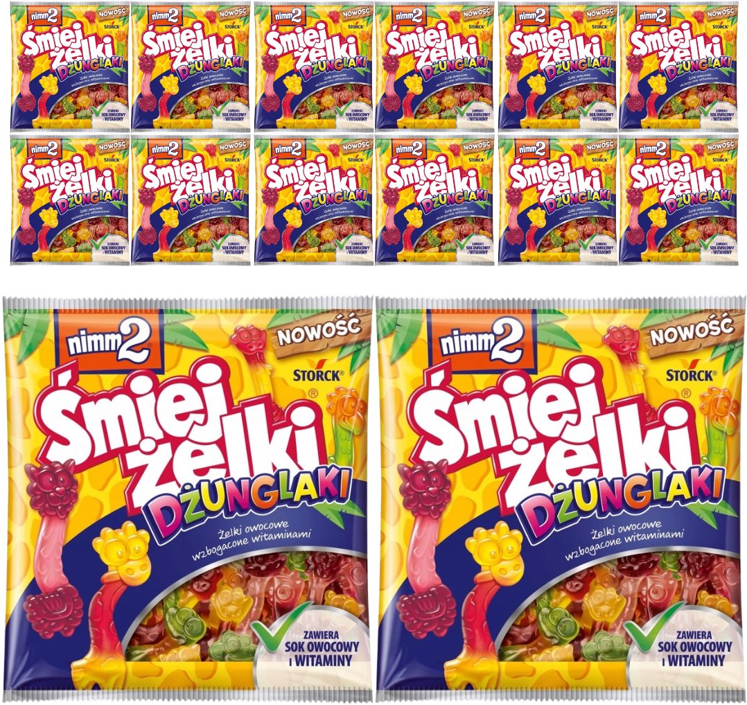 nimm2 Śmiejżelki Dżunglaki Żelki owocowe wzbogacone witaminami 90 g x 12 sztuk
