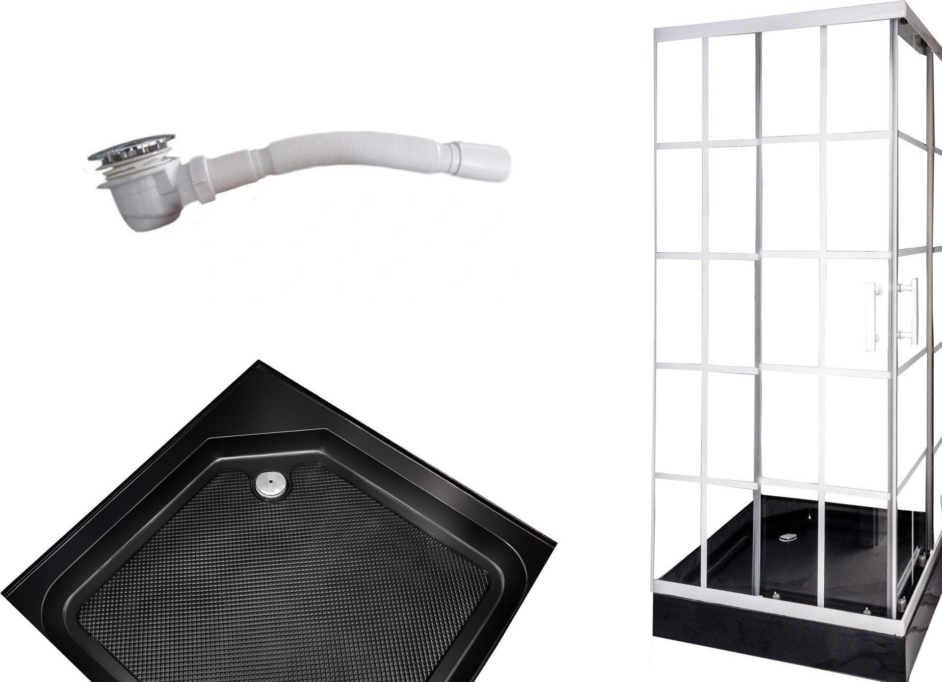 Toule Kabina prysznicowa 80x80 biała LOFT czarny brodzik 13cm z syfonem