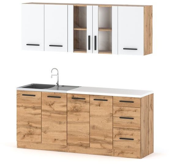 Zestaw Kuchenny Modułowy Z Blatem Mały 2.0m Biały Dąb Wotan San Sebastian