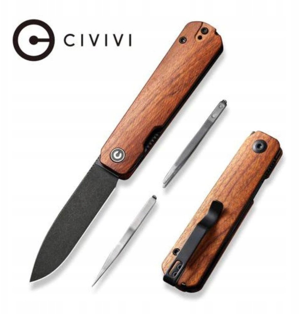 Cedrus Nóż składany Civivi Sendy Guibourtia Wood, Black Stonewashed Nitro-V by Ben Petersen (C21004A-2)