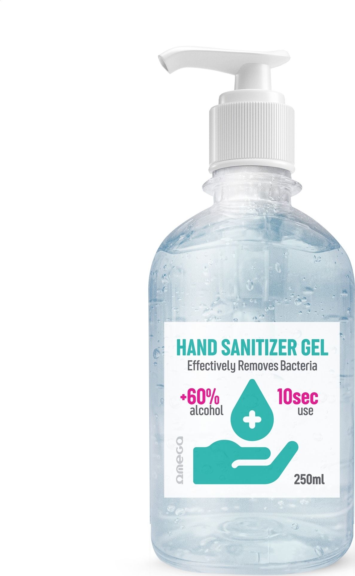 Omega OMEGA HAND SANITIZER 250ML BOTTLE WITH PUMP +60% ALCOHOL[45318]
