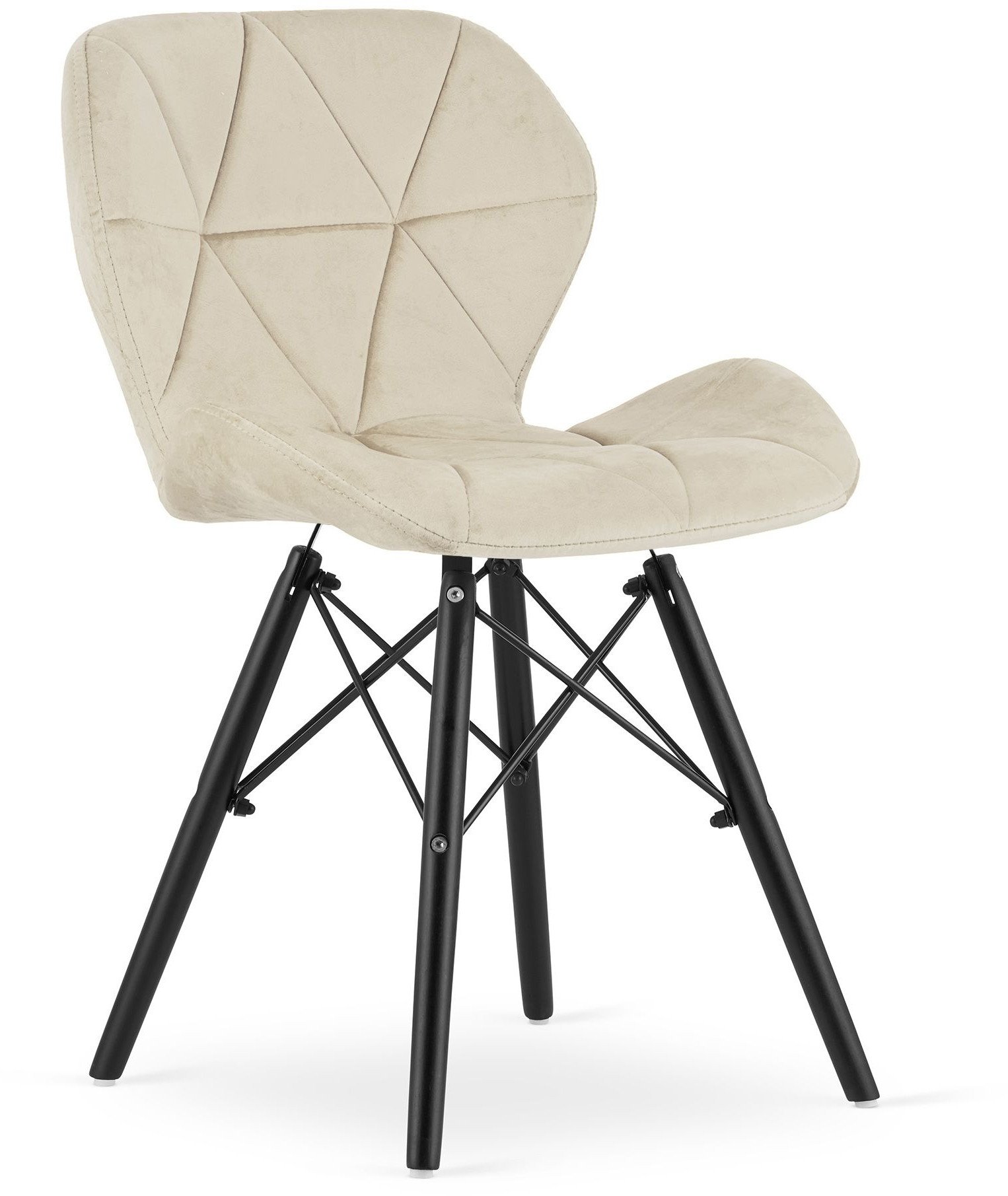 Krzesło beżowe tapicerowane LAGO welur z czarnymi nogami do kuchni