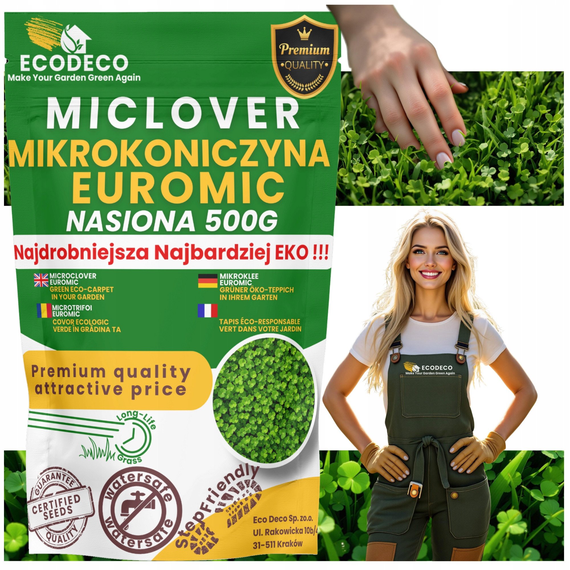 Mikrokoniczyna drobnolistna koniczyna wzbogaca trawnik nasiona 400m2 0,5kg