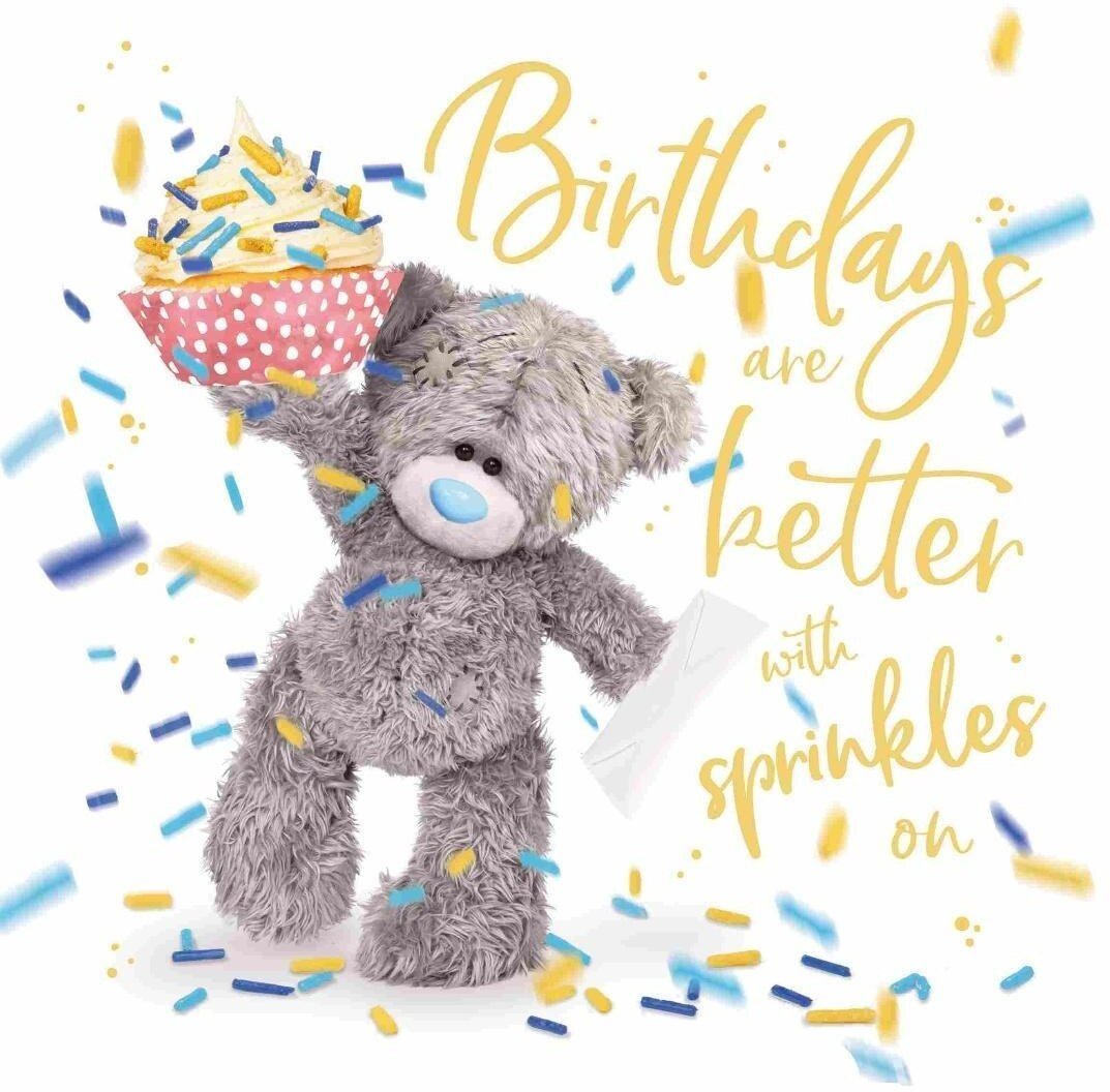 Karnet holograficzny 3D - Miś niosący babeczkę