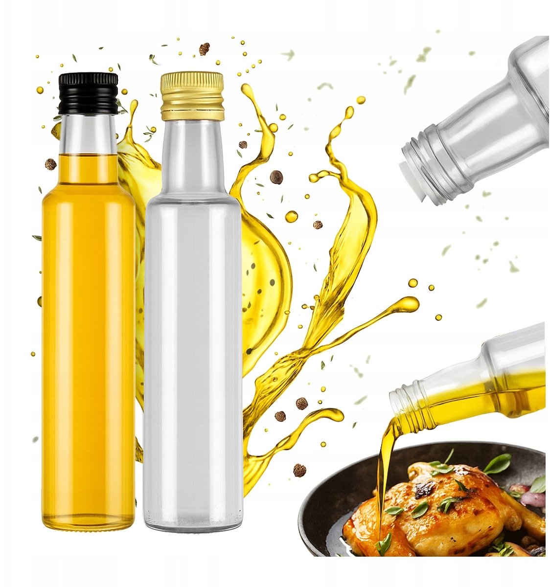 10X Butelki Szklane DORICA 250ml BEZBARWNE na Oliwę Ocet SOK z DOZOWNIKIEM