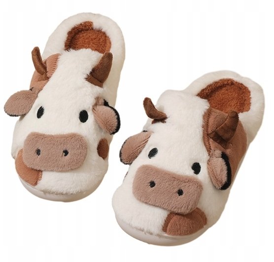 Kapcie Domowe Pluszowe Ciepłe Miękkie Krowa Krówka Wsuwane 38-39