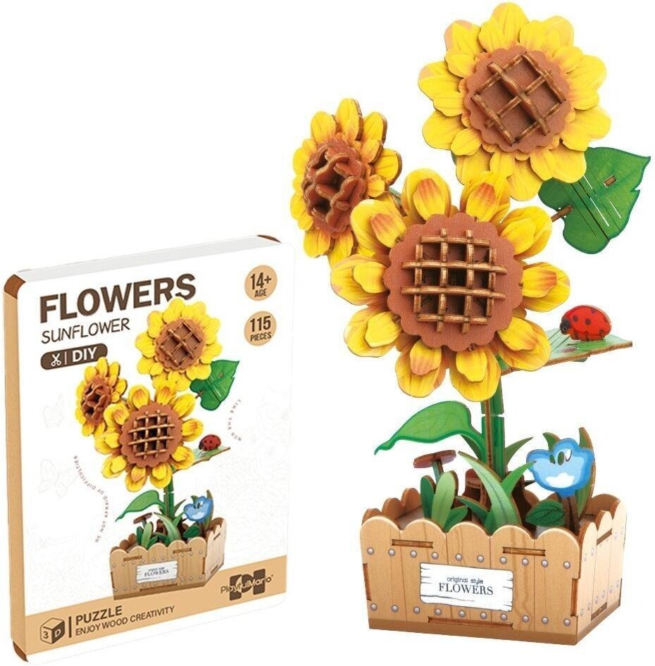 Askato drewniane kwiatki 3D słoneczniki