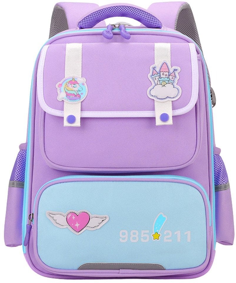 Plecak Szkolny Z Naszywkami Pas Piersiowy Fioletowy 16L