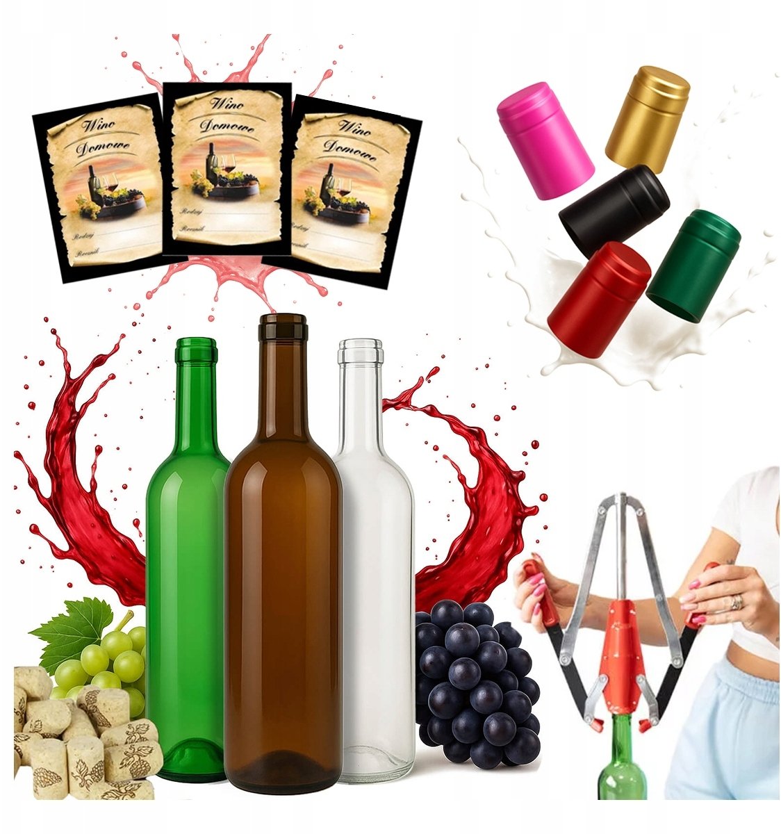 40x BUTELKI DO WINA 0,75L KORKOWNICA KOREK ZESTAW