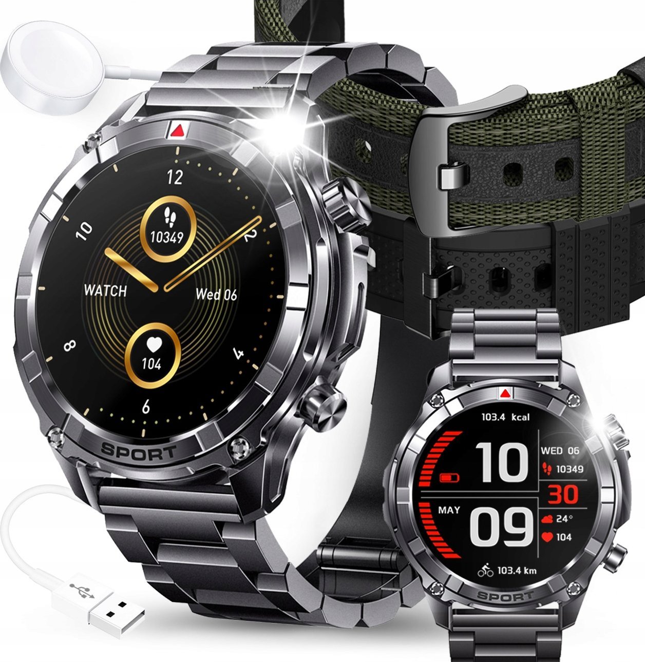 SMARTWATCH MĘSKI ZEGAREK CZARNY ROZMOWY ZDROWIE SPORT AMOLED 500mAh MENU PL