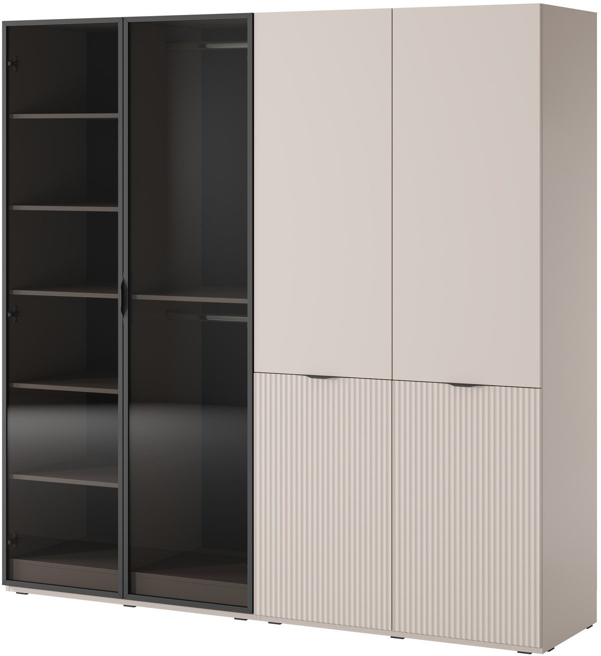 Szafa czterodrzwiowa Zen w kolorze Cashmere + przyciemniane szkło
