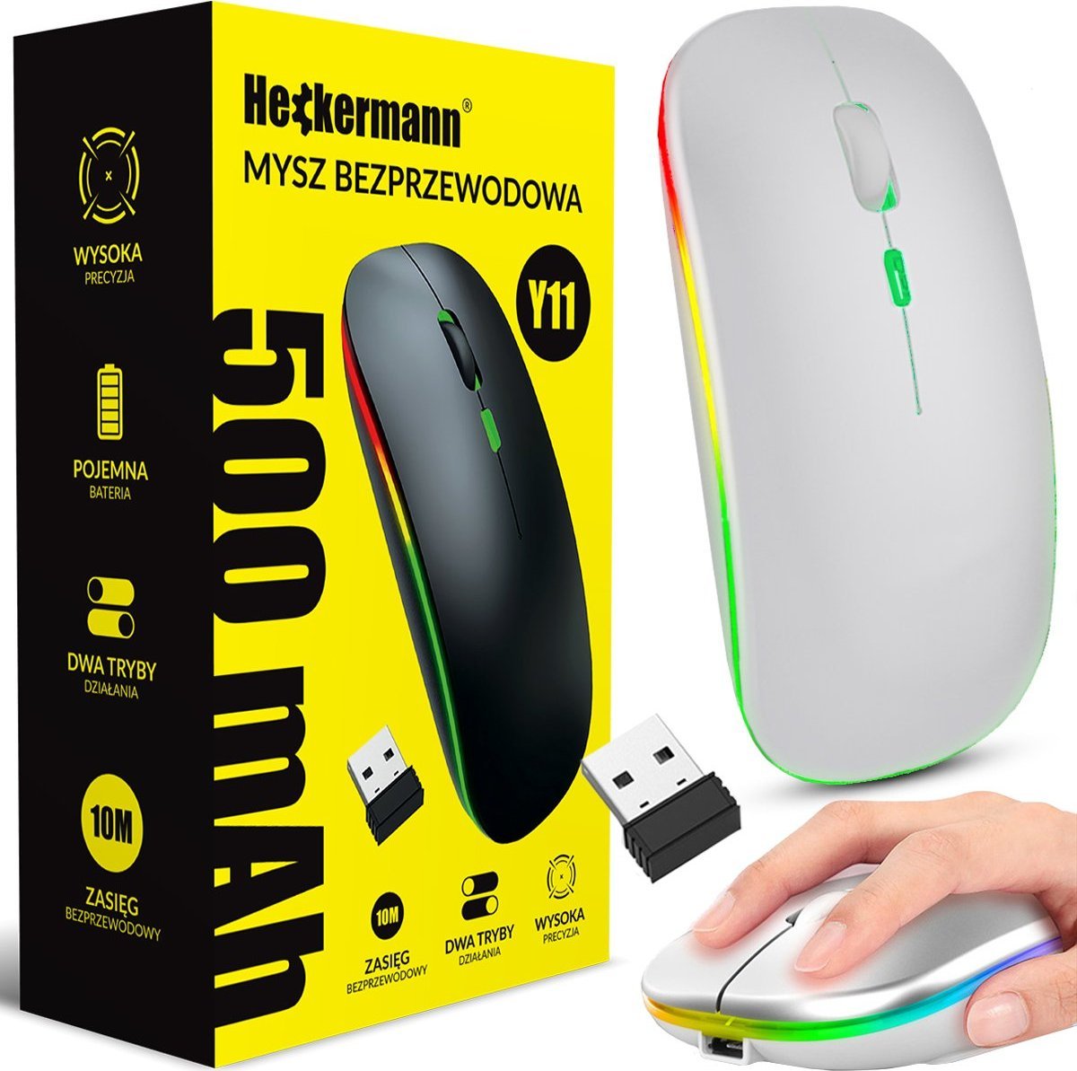 Mysz Heckermann Bezprzewodowa mysz komputerowa Heckermann Y11 Srebrna