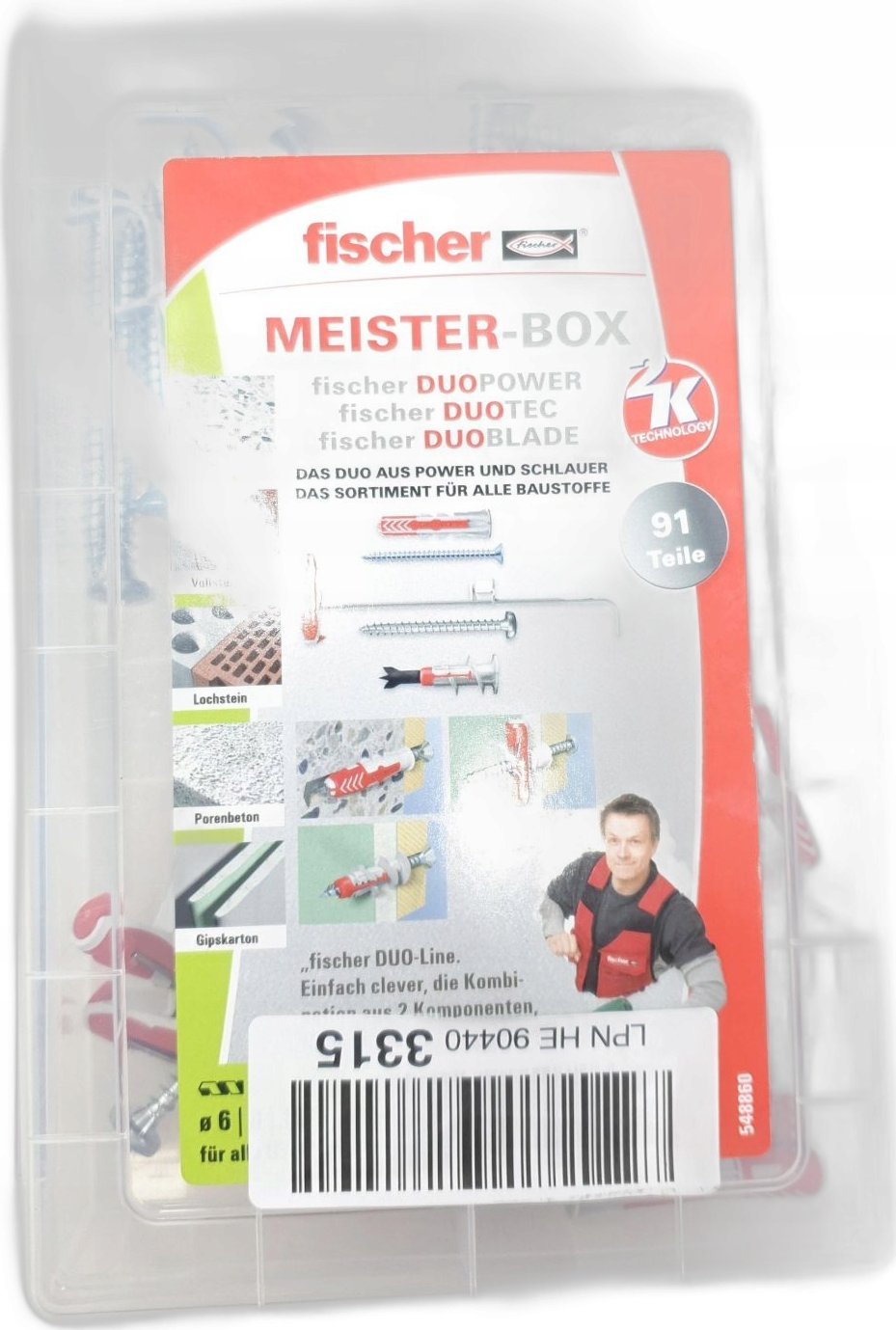 Fischer fischer master box DUOLINE, dowels (light grey/red, with screws, 91 pieces)