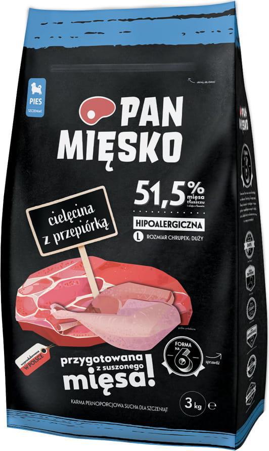 Pan Mięsko Karma sucha dla psa Cielęcina z przepiórką (szczeniak) chrupki L 3kg